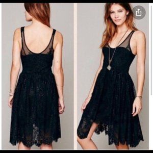 NWT Free People Black Lace Midi Dress Sparkle Minimalist Neutral Gothic